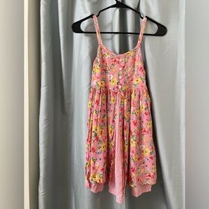 ZYNO Girls size 7 years Floral Pink and Yellow Tank Sundress Vintage